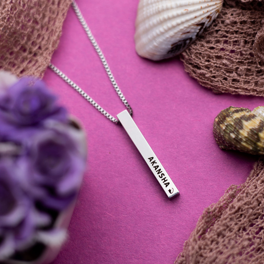 Engraved Name 3D Bar - Silver