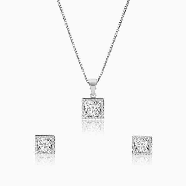 Silver Square Halo Set with Box Chain