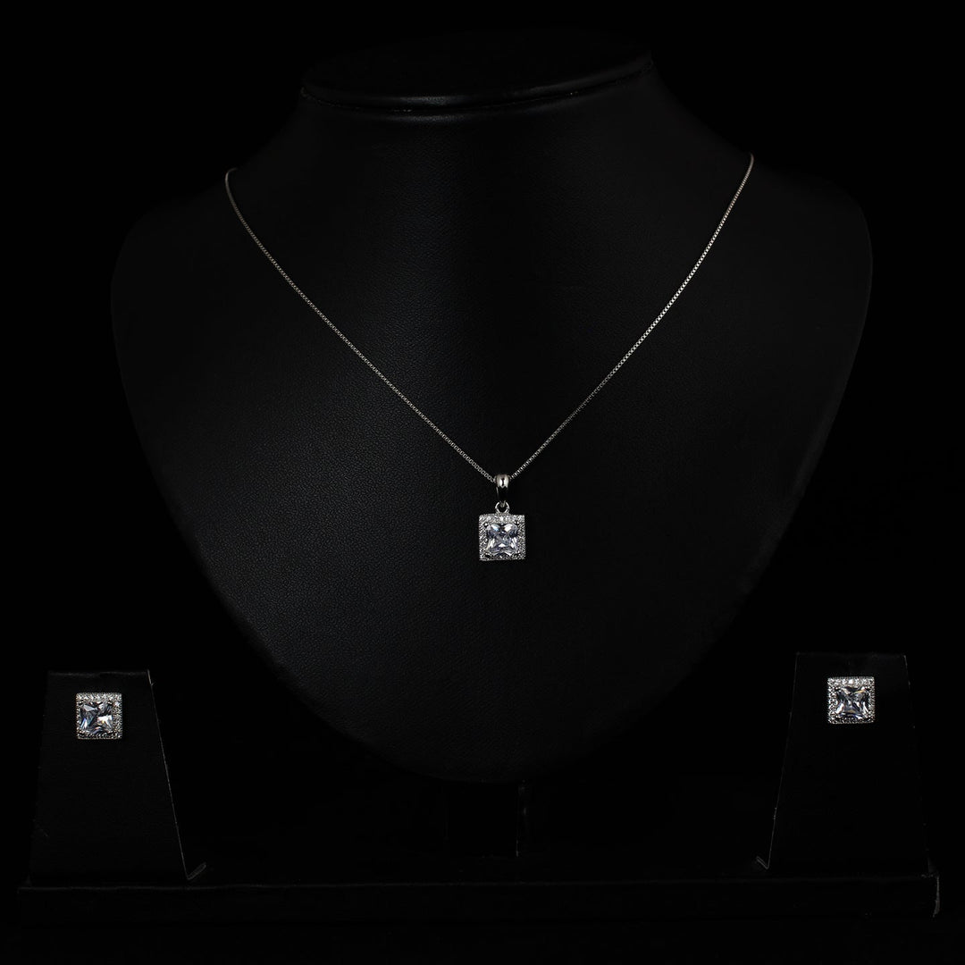 Silver Square Halo Set with Box Chain