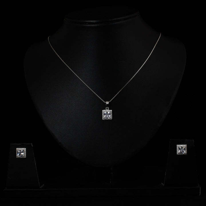 Silver Square Halo Set with Box Chain