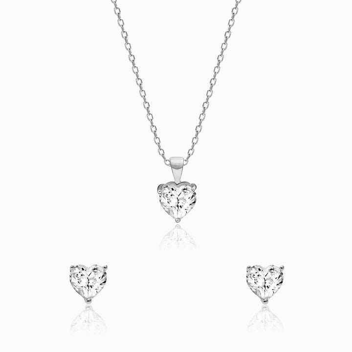 Silver Solitaire Heart Set with Link Chain