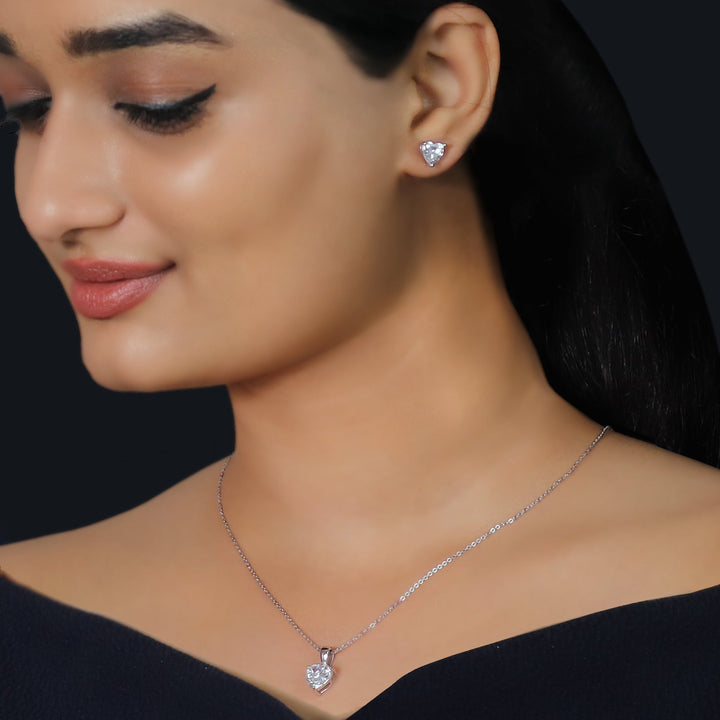Silver Solitaire Heart Set with Link Chain