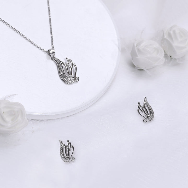 Silver Zircon Winged Set with Link Chain