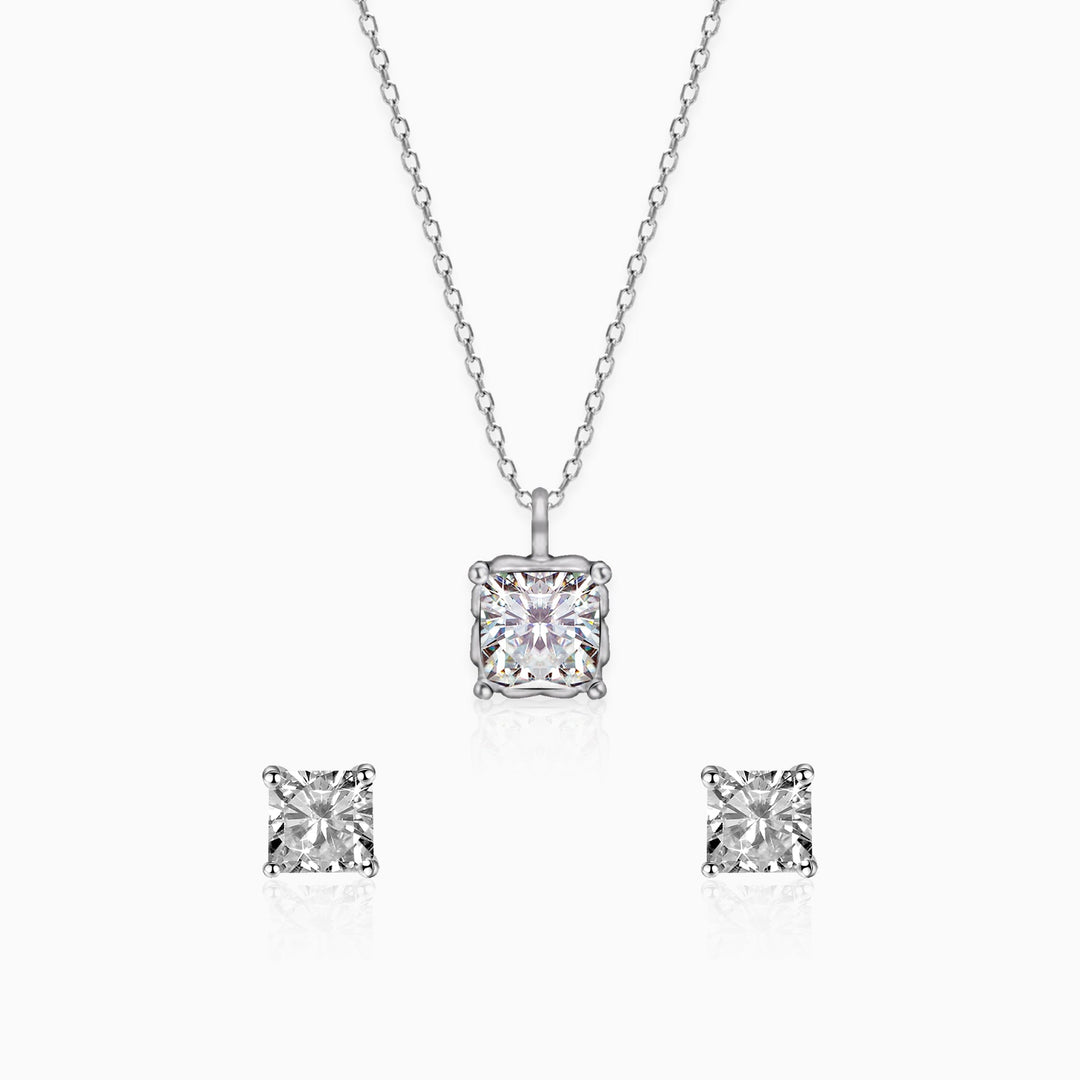 Silver Zircon Square Set with Link Chain