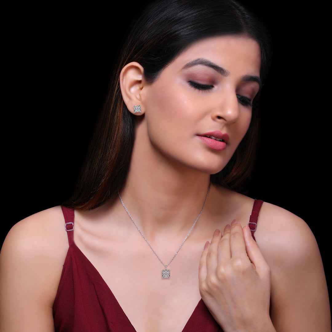 Silver Zircon Square Set with Link Chain