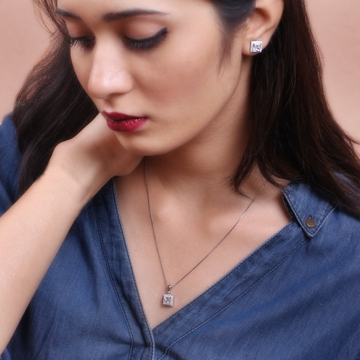 Silver Square Halo Set with Box Chain