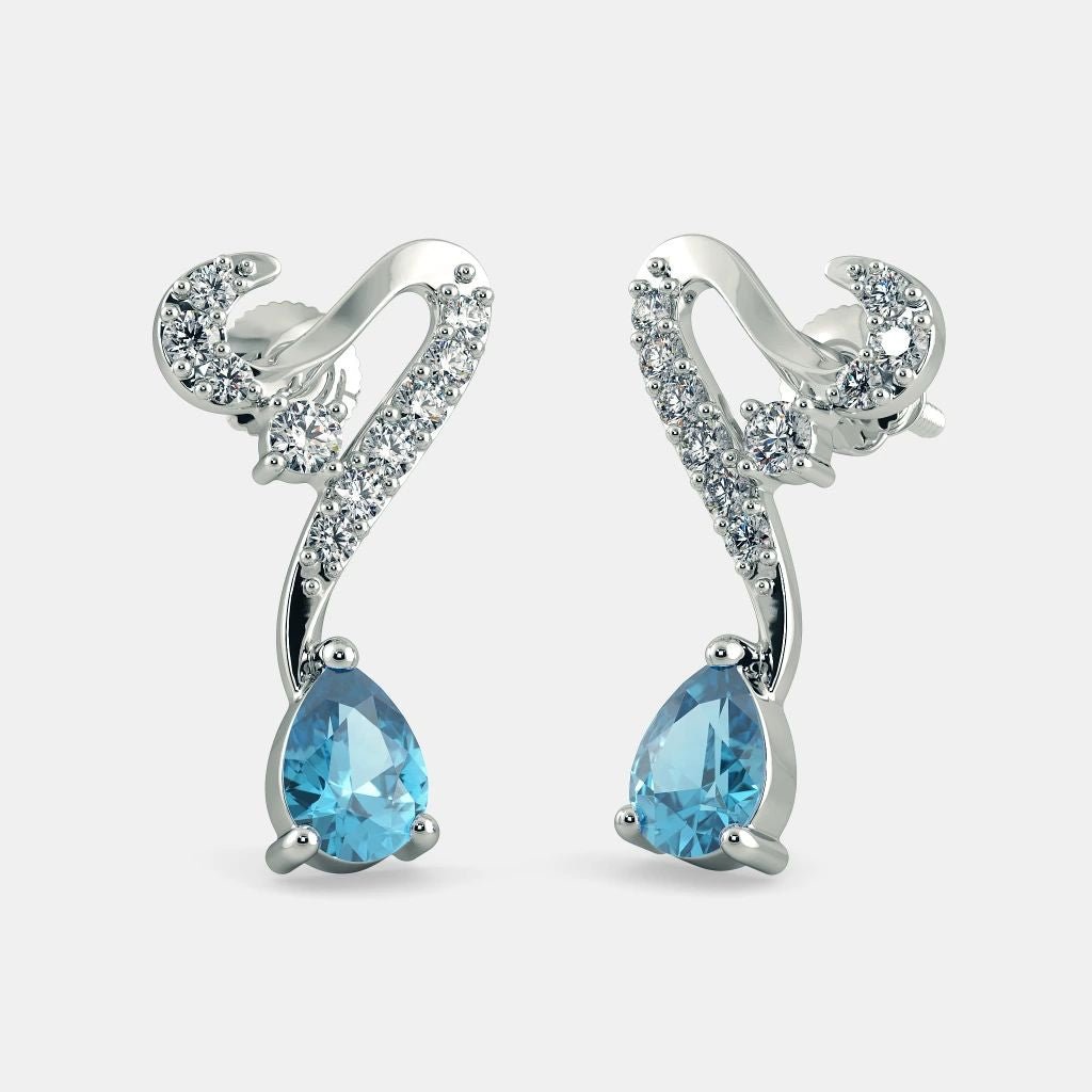 Blue Topaz Diamond Earrings -925 SILVER - SENSATION Pakistan