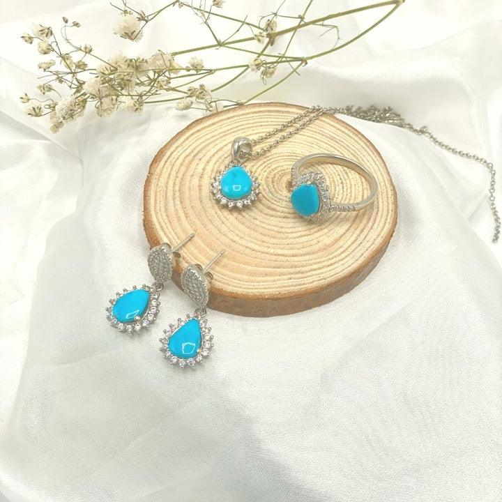 NATURAL TURQUOISE SET - PURE SILVER - SENSATION Pakistan