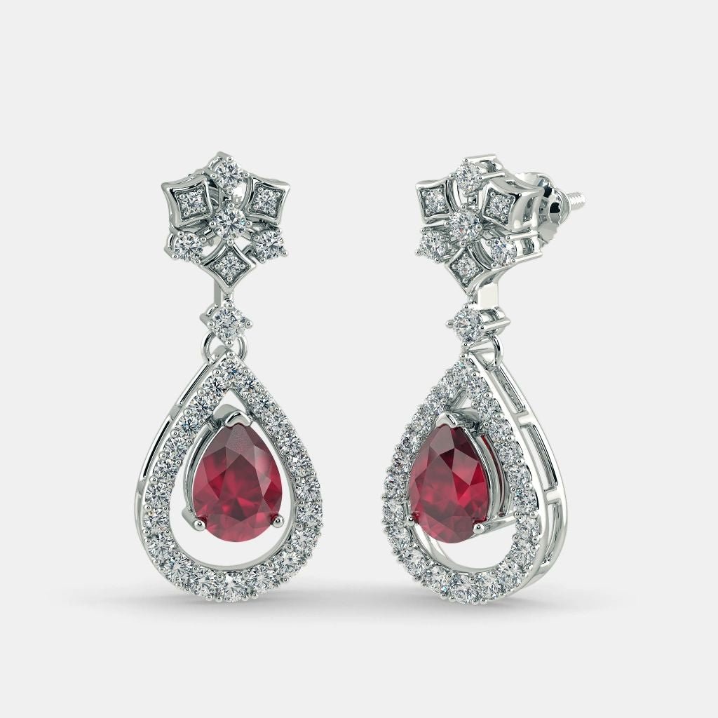 RED RUBY DIAMOND EARRING - 925 SILVER - SENSATION Pakistan