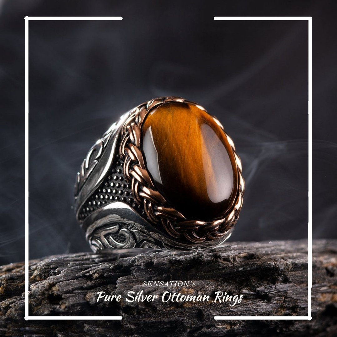 Tiger Eye Ottoman Men's Ring - 925 SILVER - SENSATION Pakistan