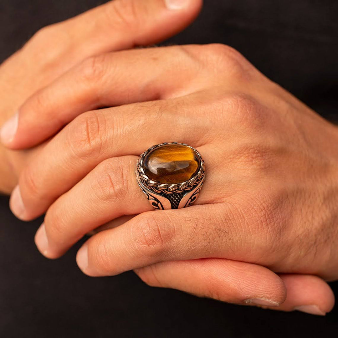 Tiger Eye Ottoman Men's Ring - 925 SILVER - SENSATION Pakistan