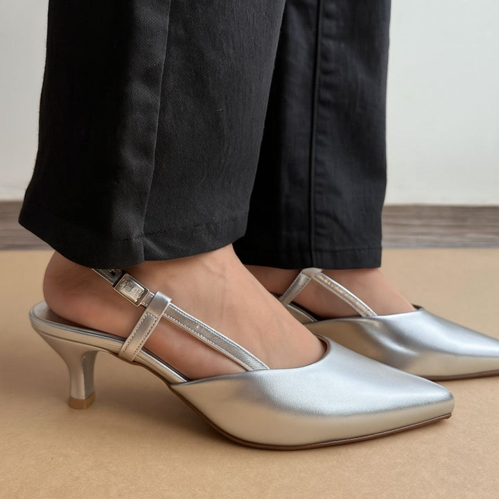 DELINA SLINGBACK HEELS (SILVER)