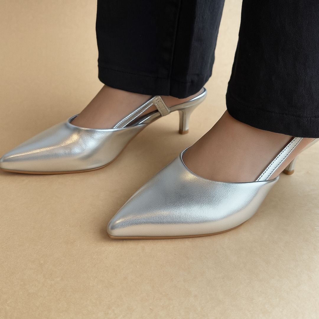 DELINA SLINGBACK HEELS (SILVER)