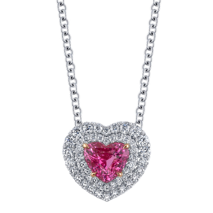 ROSE PINK CZ HALO HEART PENDANT - 925 SILVER