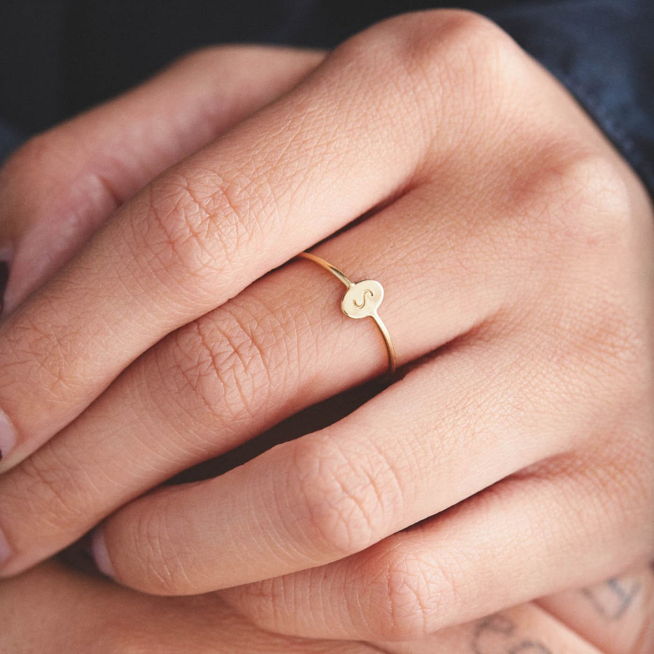 Dainty Cute Oval intial Ring