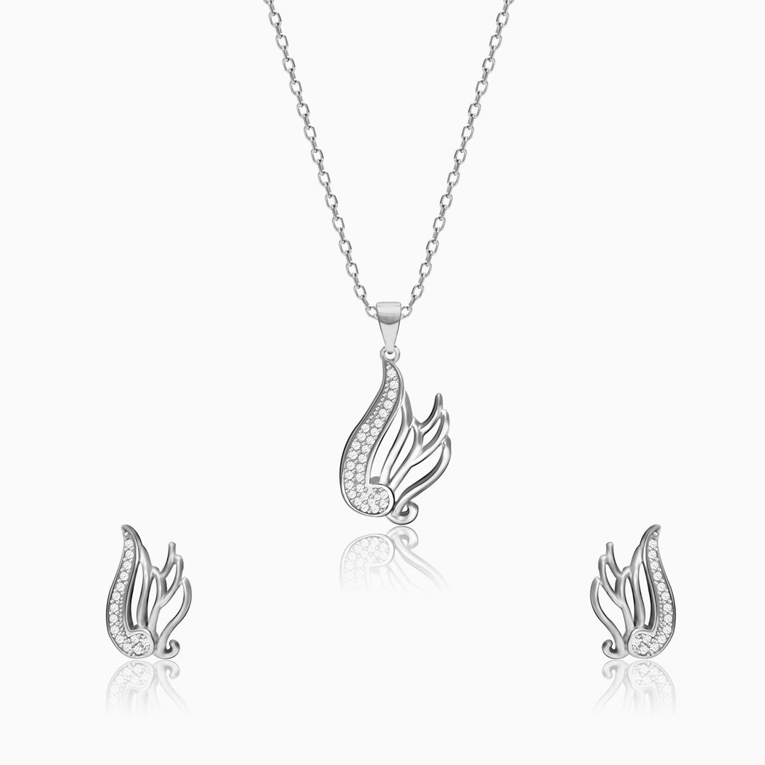 Silver Zircon Winged Set with Link Chain