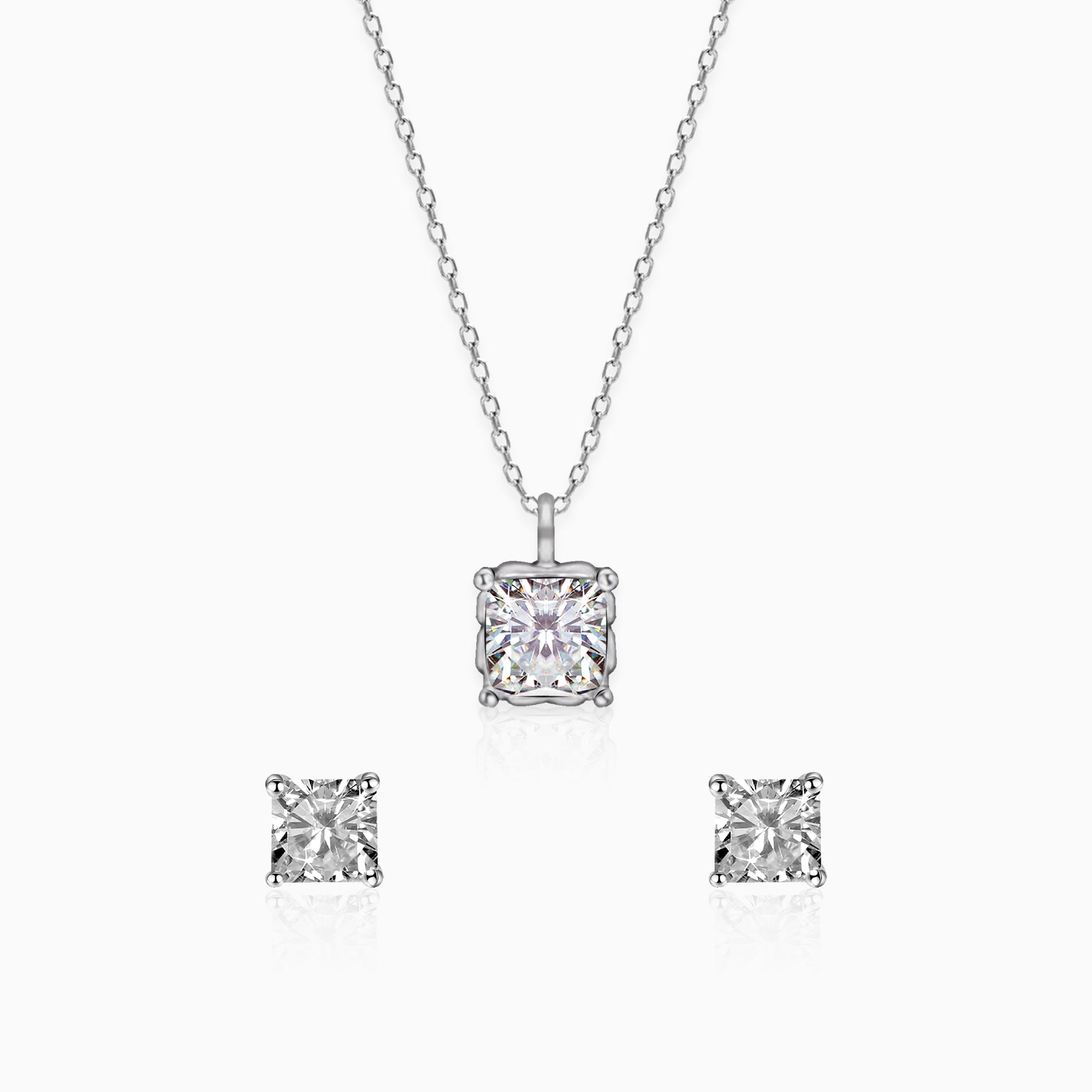 Silver Zircon Square Set with Link Chain