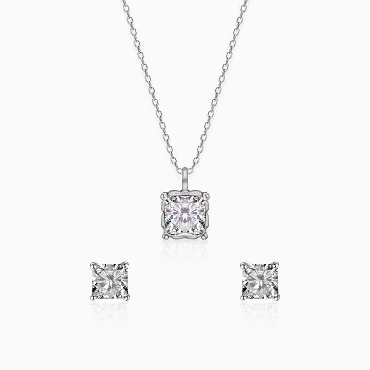 Silver Zircon Square Set with Link Chain