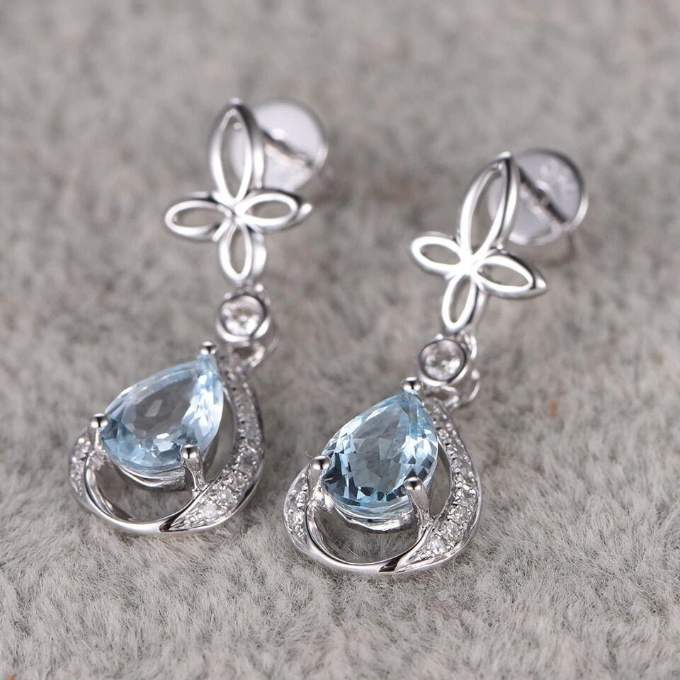 Aquamarine Dangle Earrings - 925 SILVER - SENSATION Pakistan