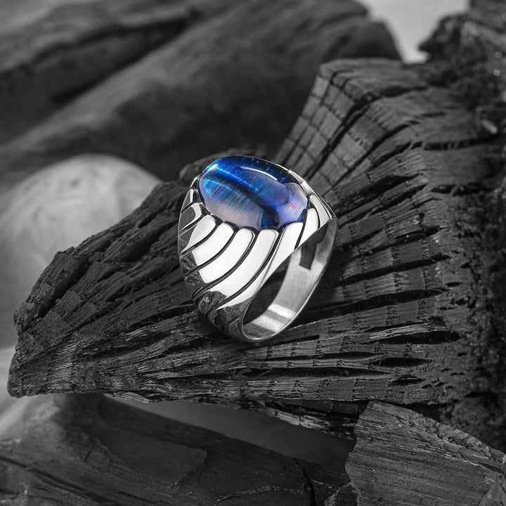 BLUE CAT EYE WAVES MEN'S RING - 925 SILVER - SENSATION Pakistan