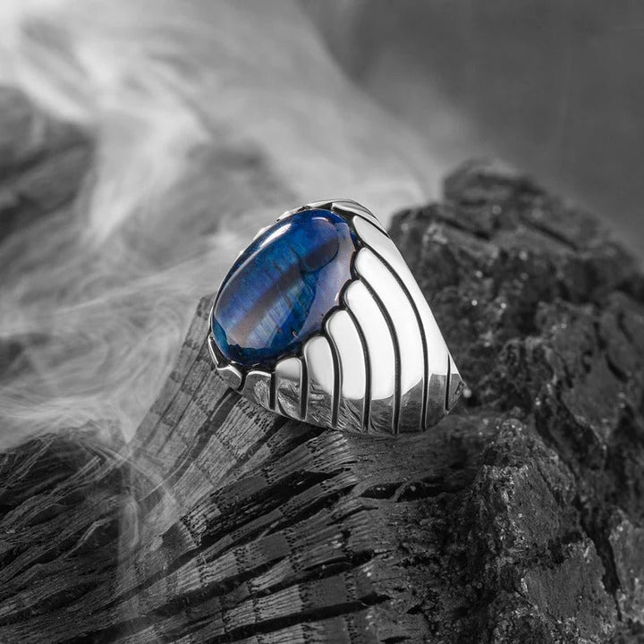 BLUE CAT EYE WAVES MEN'S RING - 925 SILVER - SENSATION Pakistan