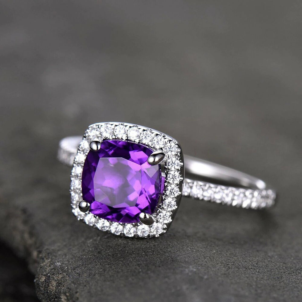 Cushion Cut Purple Amethyst Ring - 925 SILVER - SENSATION Pakistan