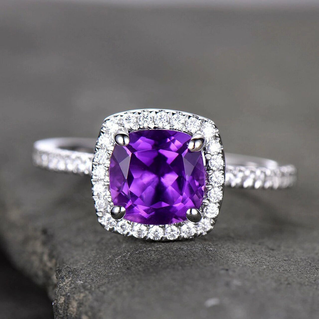 Cushion Cut Purple Amethyst Ring - 925 SILVER - SENSATION Pakistan